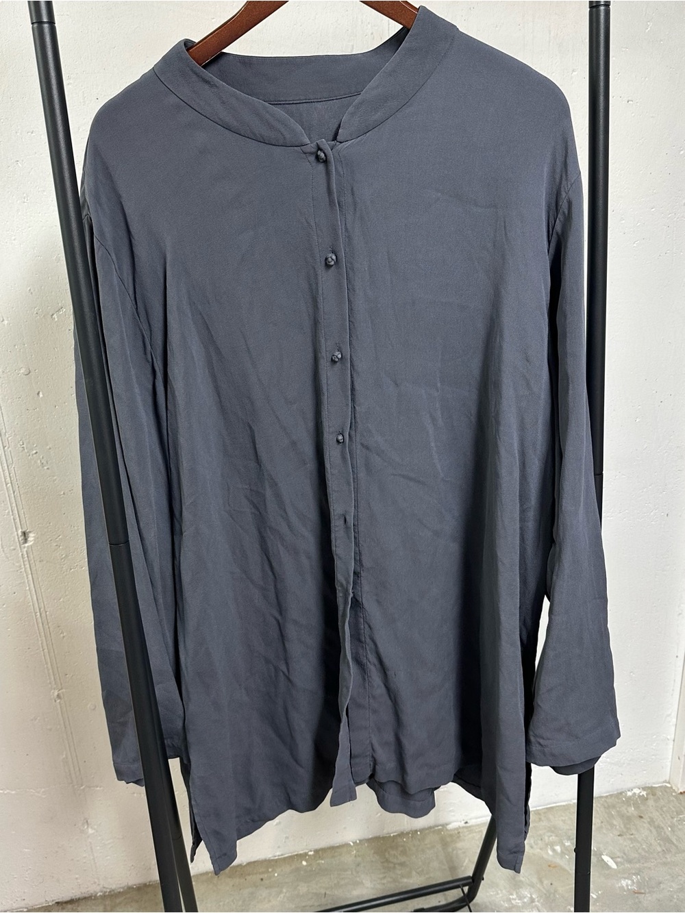 Eileen Fisher Slate Gray Button-Front Long Sleeve Blouse